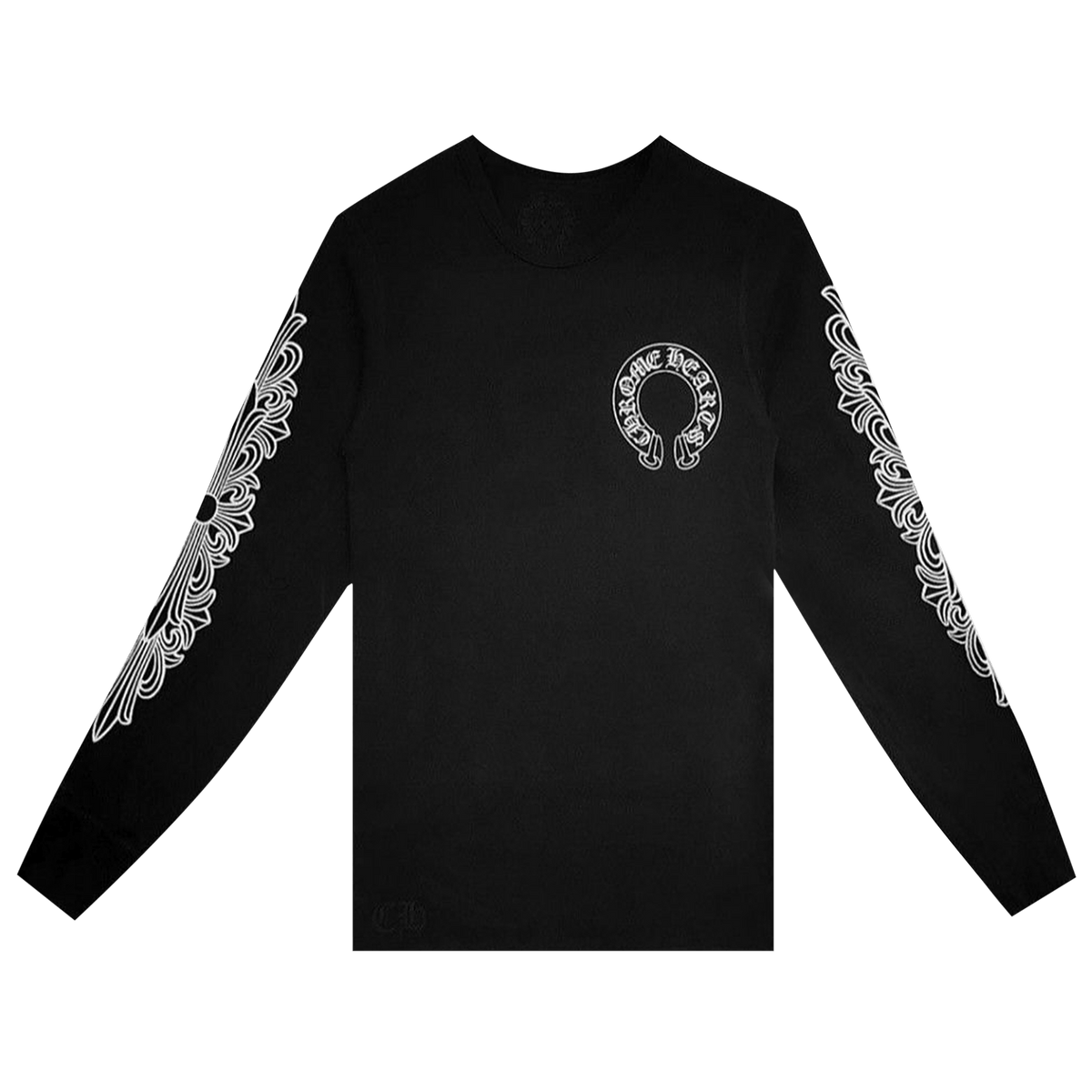 Black Long Sleeve T-Shirt with Horseshoe and Sleeve Print