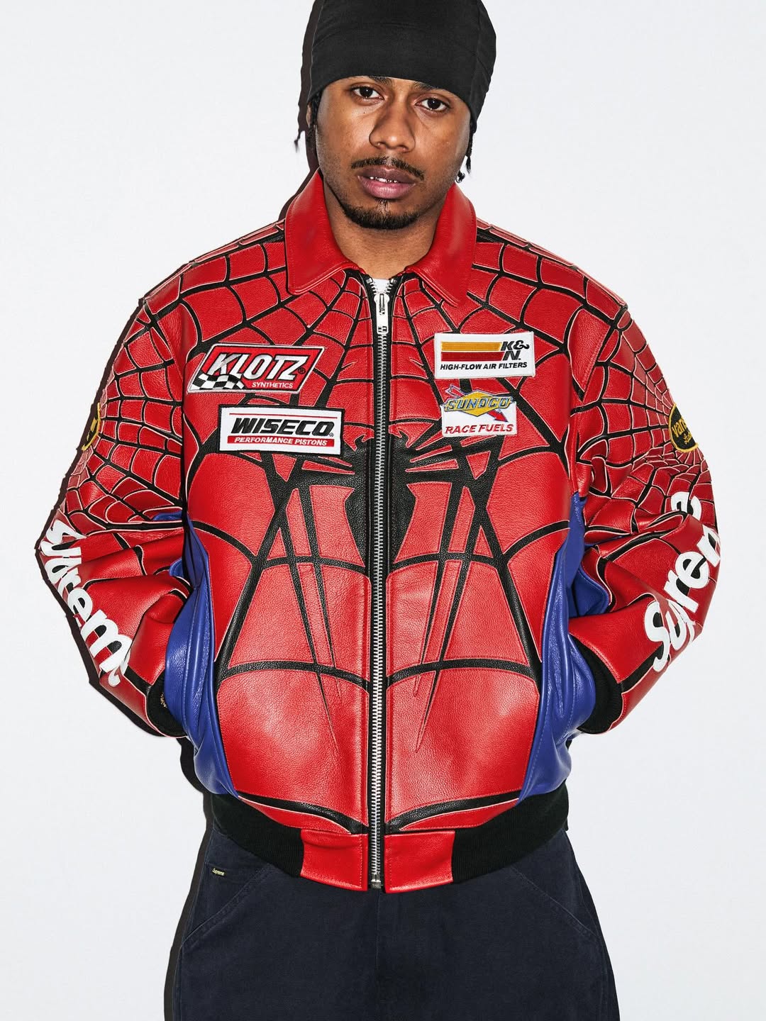 Supreme X Vanson Leathers Spider-Man Jacket - "Red/Blue"