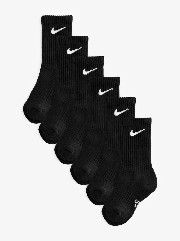 Set of black Nike socks with white logo on a white background