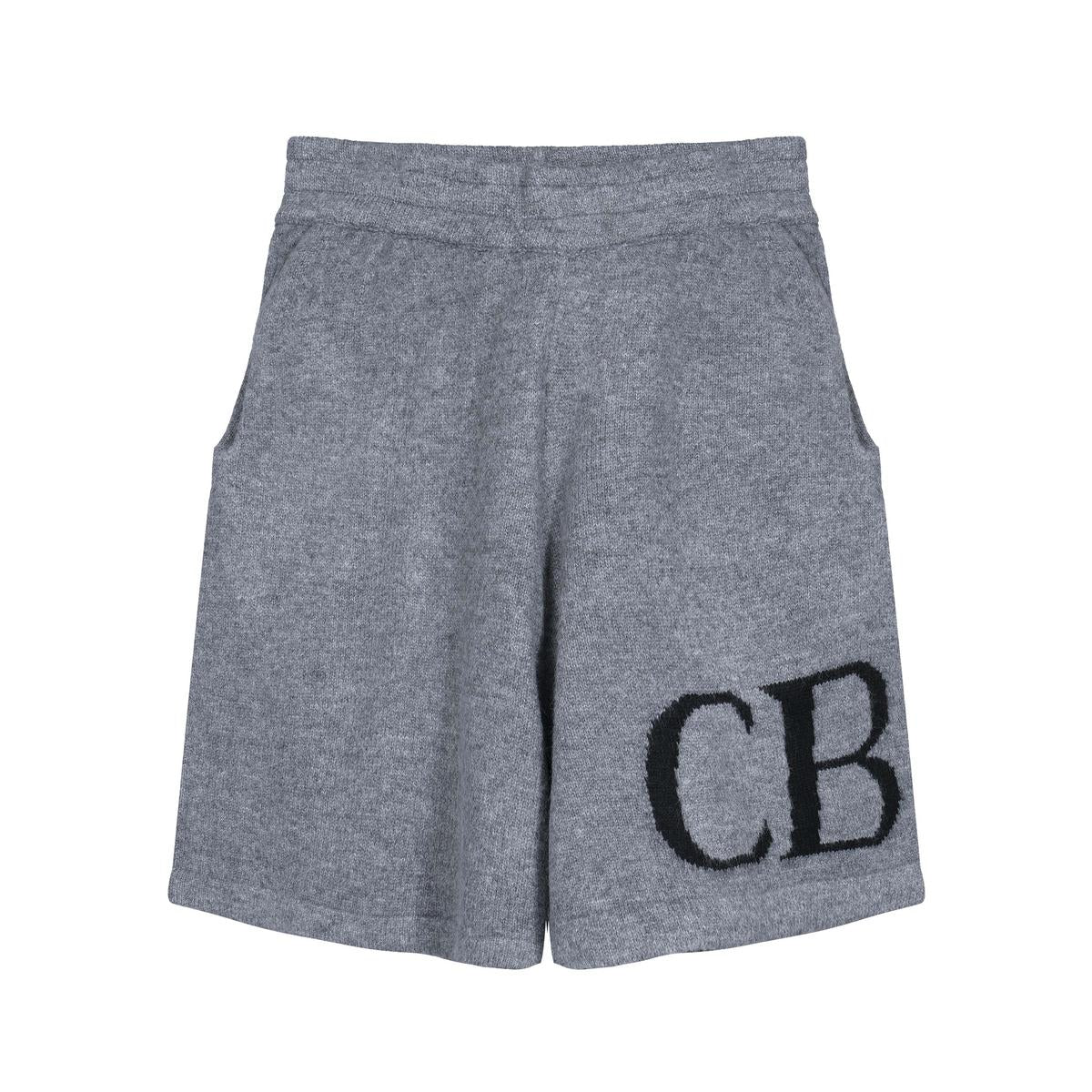 Gray shorts with 'CB' logo on a white background