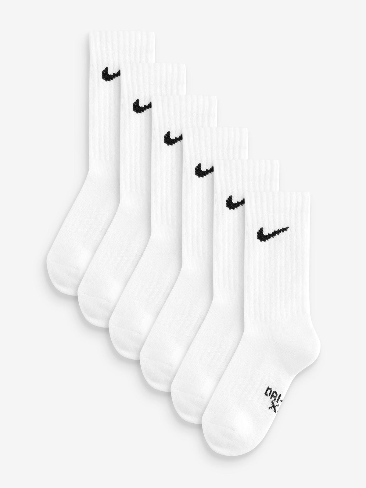 Set of white Nike socks with white logo on a white background