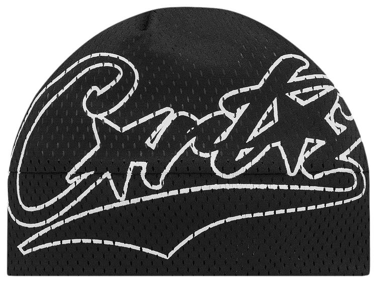 Black Mesh Beanie with Script Print
