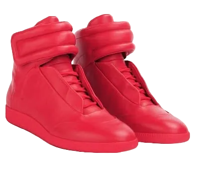 Red high-top sneakers on a white background