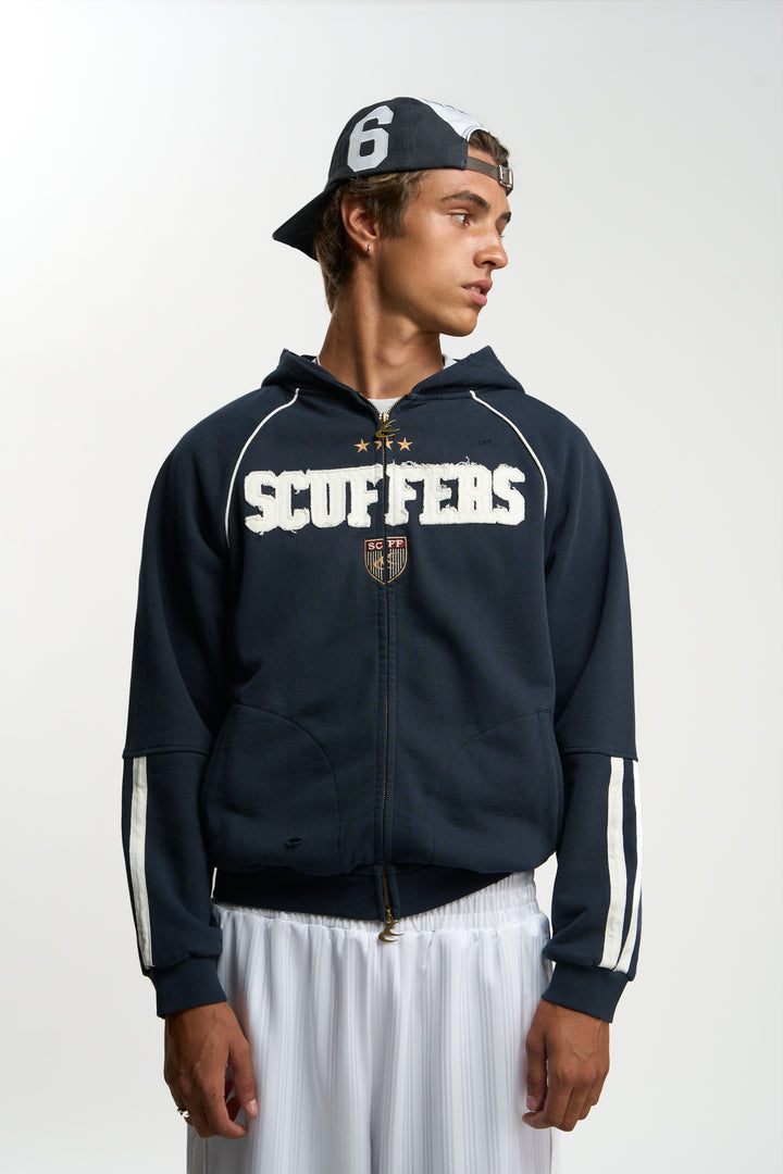 Scuffers Bentley Zip Jacket – Navy, worn