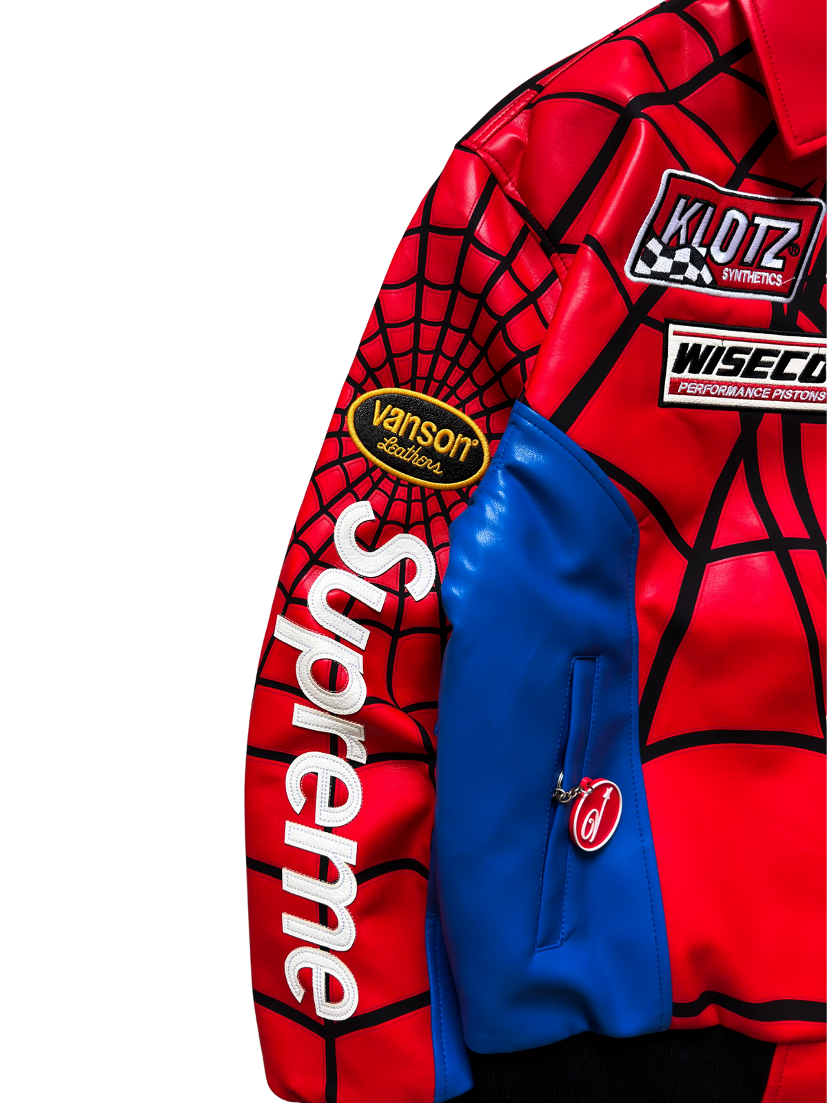 Supreme X Vanson Leathers Spider-Man Jacket - "Red/Blue"