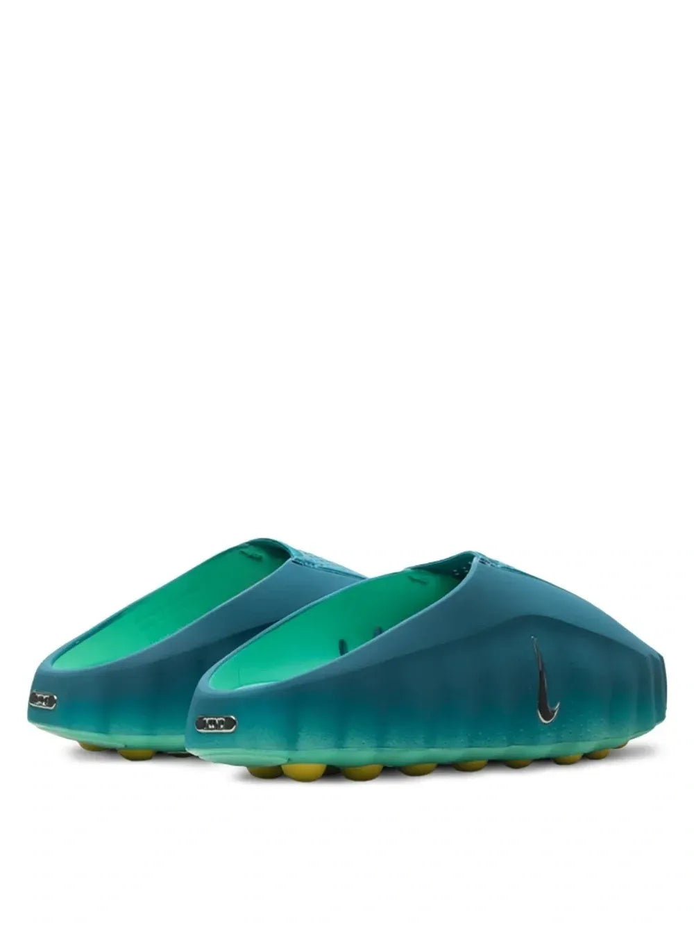 Teal soccer cleats with a Nike logo on a white background