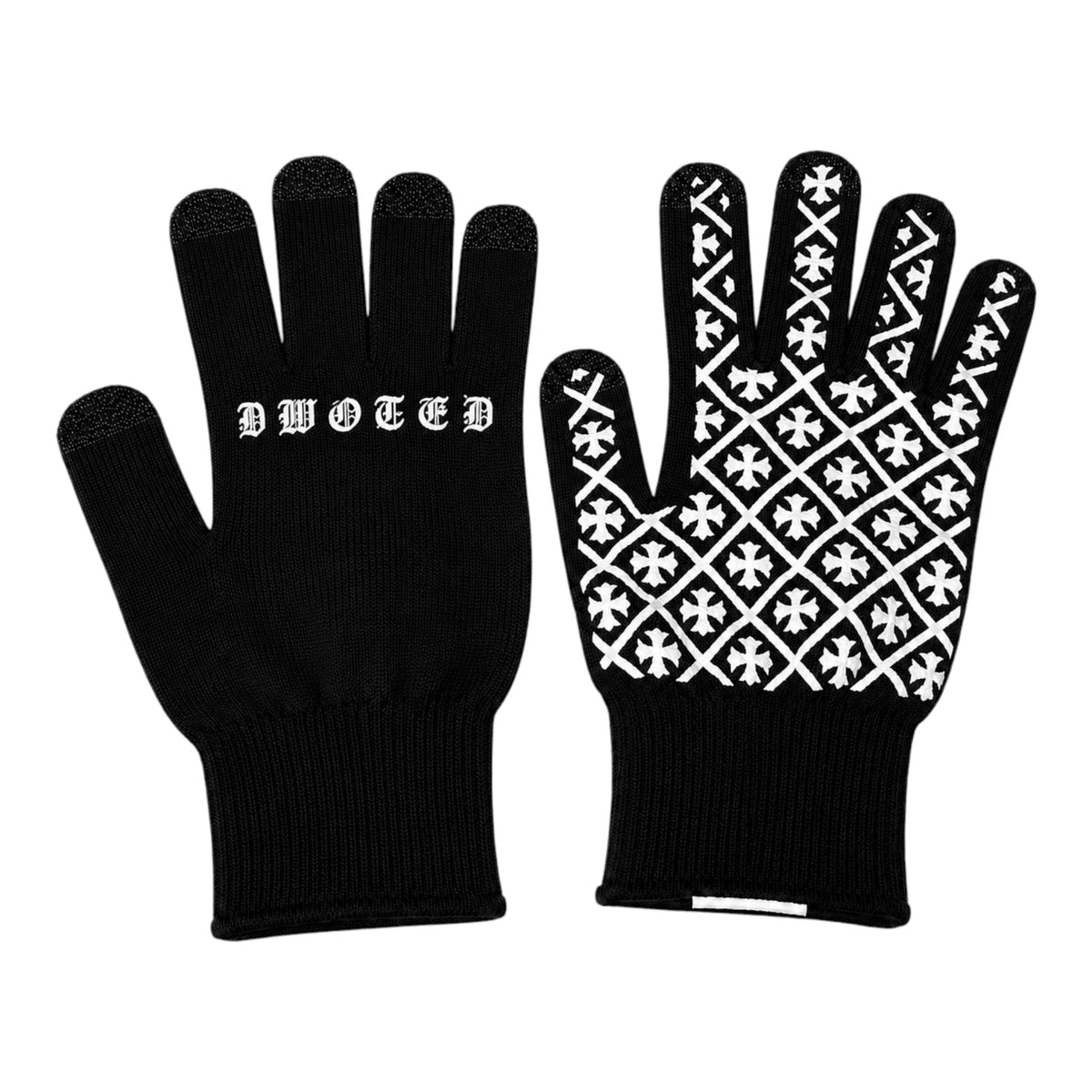 Black Knit Gloves with Cross Grip Pattern